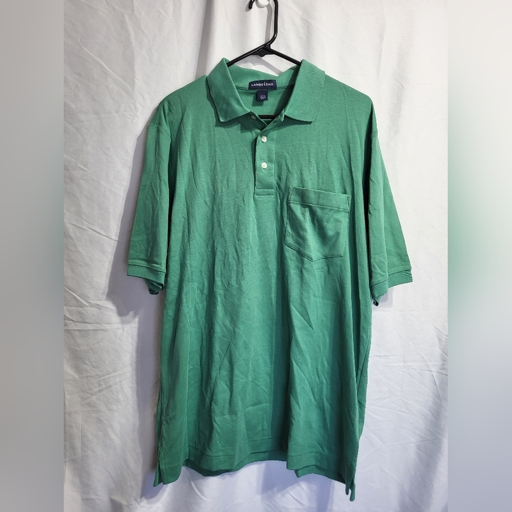 Lands' End Classic Green Polo Shirt, Size Large